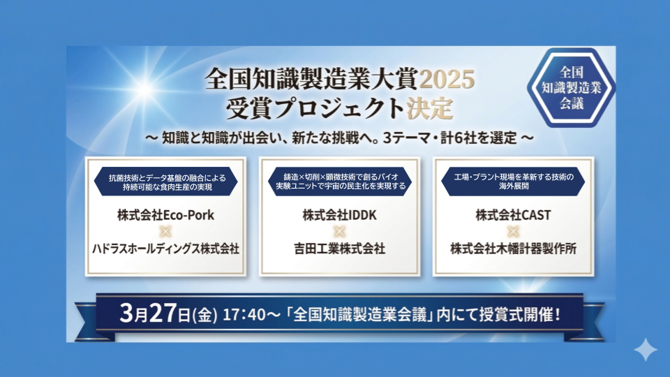 全国知識製造業大賞2025 受賞プロジェクト決定　